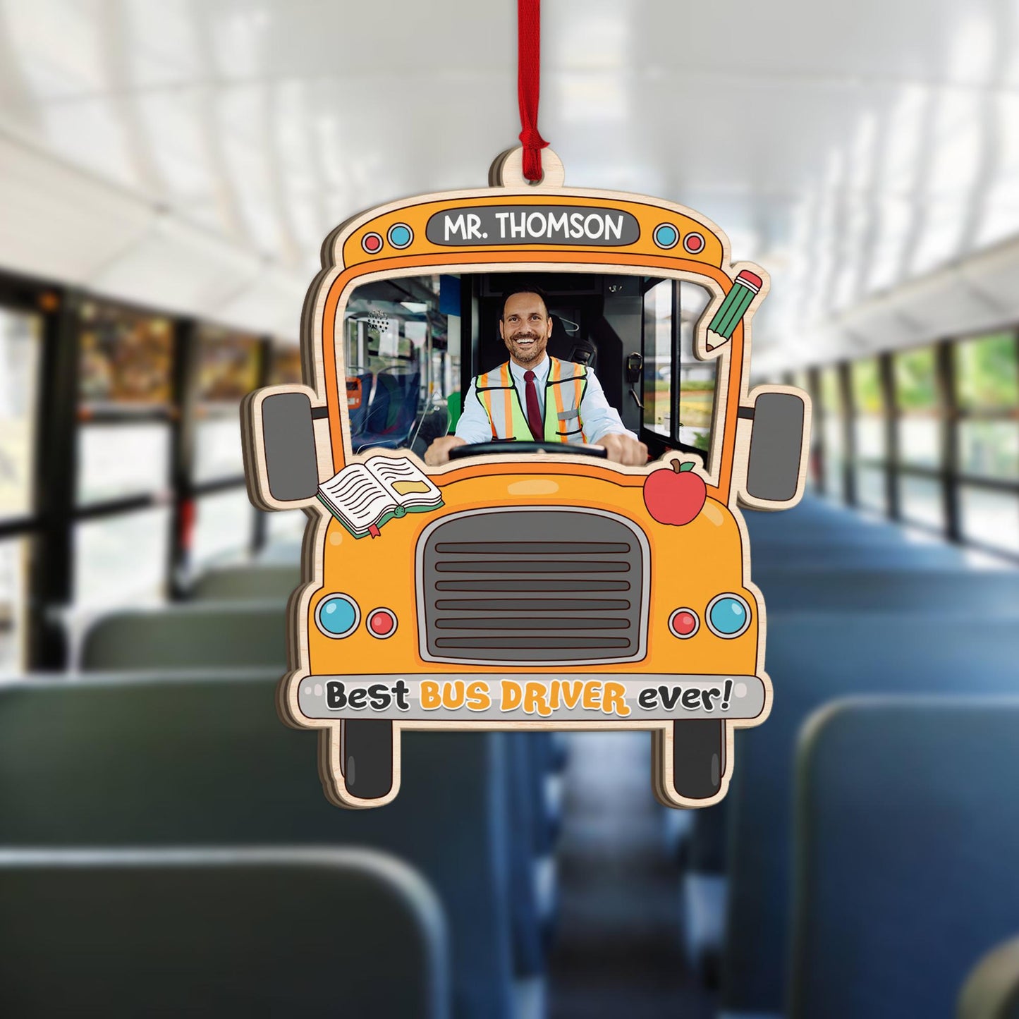 Custom Bus Driver Ornament With Photo 2 Layered Wooden Ornament Gift For Bus Driver, Bus Driver Appreciation, Bus Driver Gift Thank You Gift