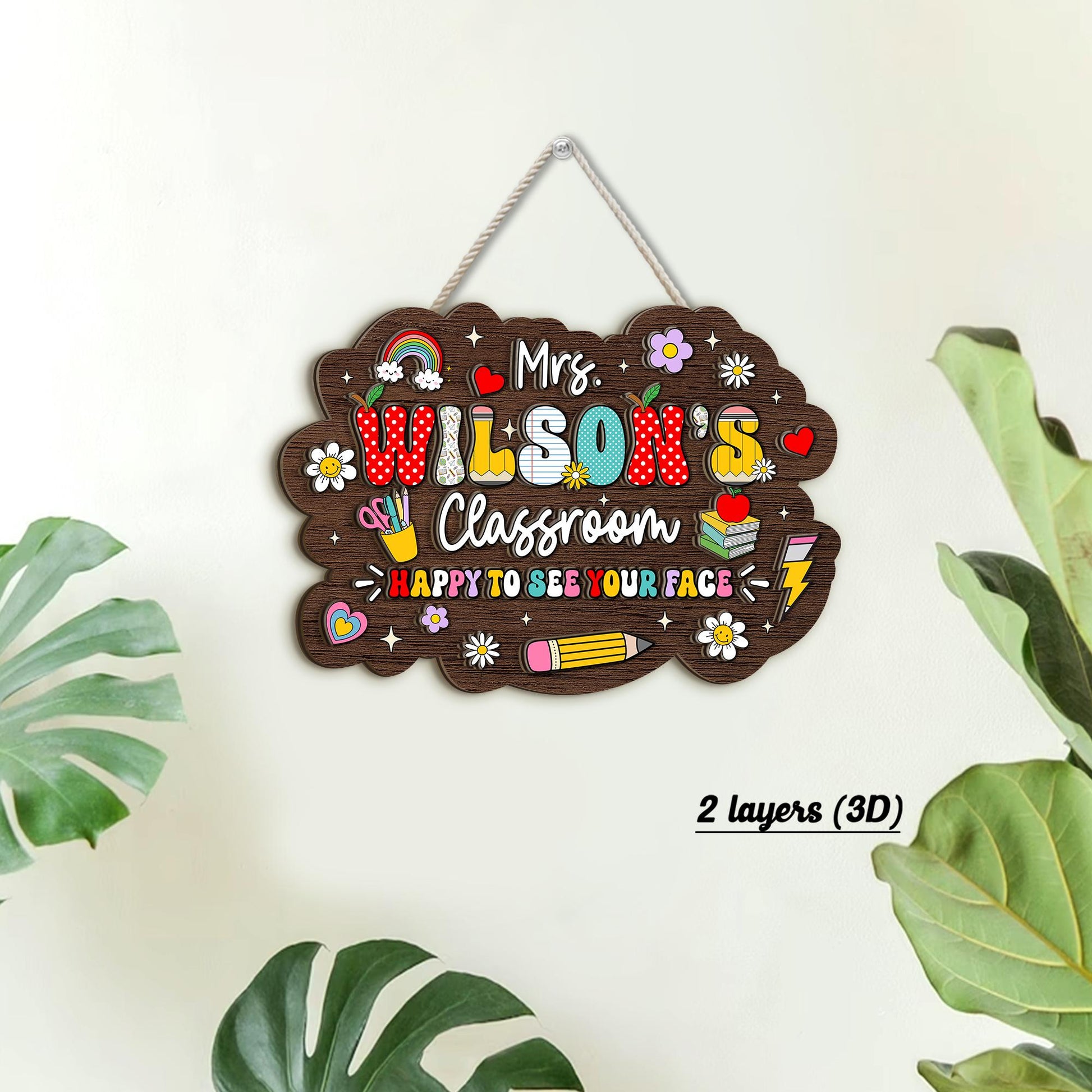 Custom Teacher Door Hanger 3D Wooden Sign, Teacher Name Sign For Classroom, Personalized Back To School Gift, Teacher Appreciation Gift