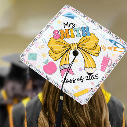 Personalized Teacher Graduation Cap Topper, Custom Teacher Graduation Grad Cap Topper, Teacher Graduation Gift, Class Of 2025 Year end Gift