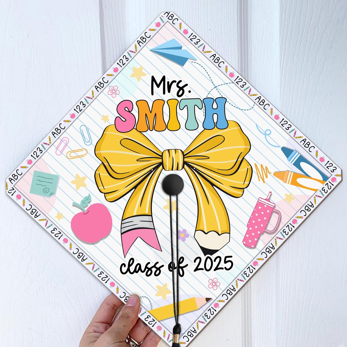 Personalized Teacher Graduation Cap Topper, Custom Teacher Graduation Grad Cap Topper, Teacher Graduation Gift, Class Of 2025 Year end Gift