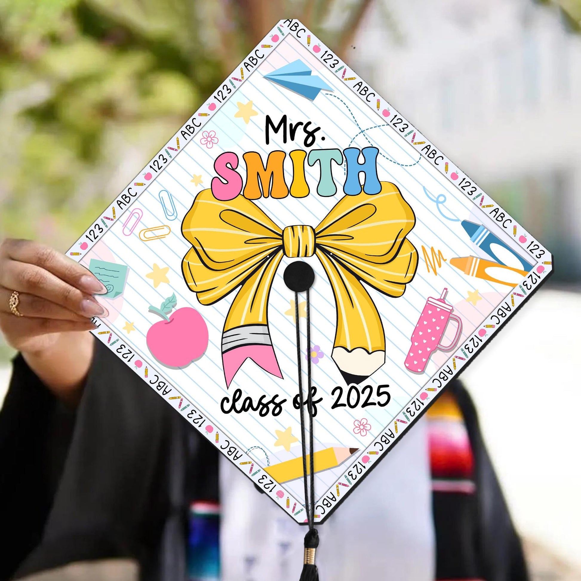 Personalized Teacher Graduation Cap Topper, Custom Teacher Graduation Grad Cap Topper, Teacher Graduation Gift, Class Of 2025 Year end Gift