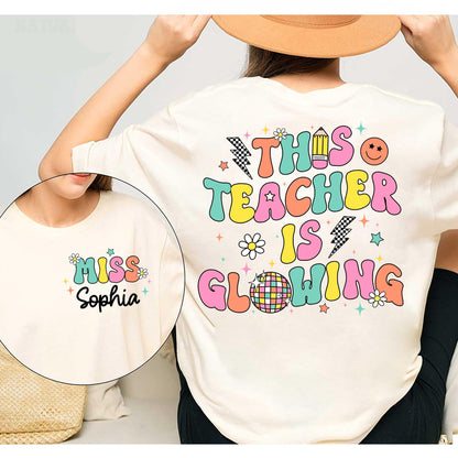 Custom Teacher Shirt Last Day of School Shirt This Teacher Is Glowing Bruh We Out Teacher Disco Ball Shirt, Funny Teacher Summer Break Shirt