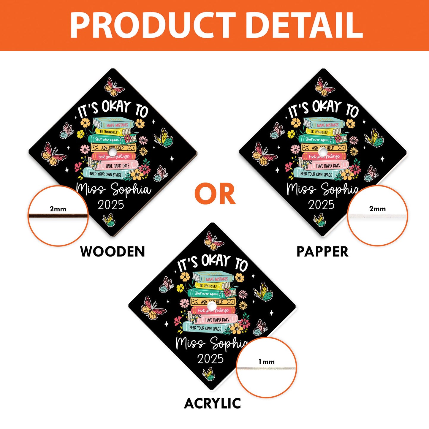 Custom Graduation Cap Topper, Teacher Graduation Cap, Graduation Gift, School Counselor Grad Cap, Mental Health Class Of 2025 Year end Gift