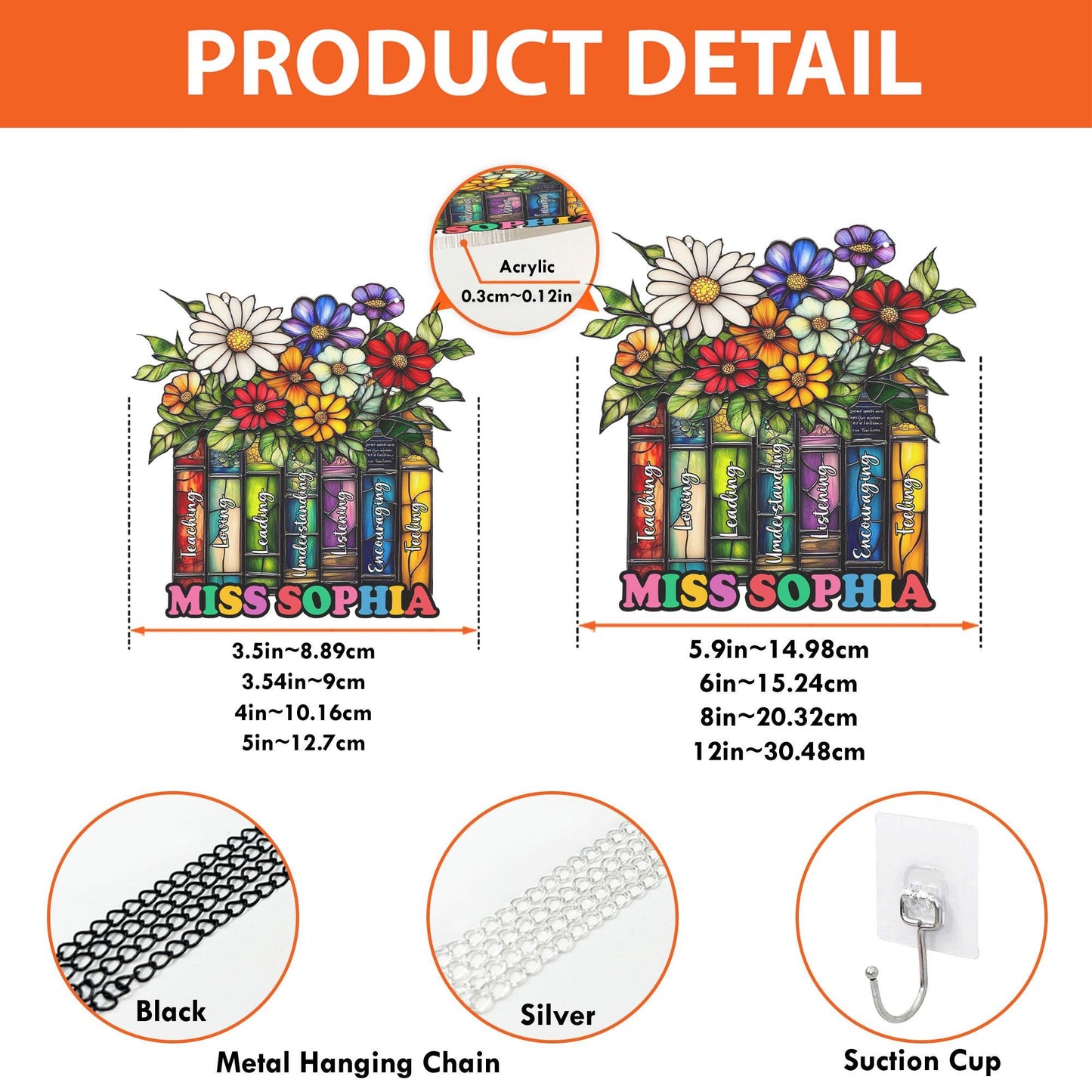 Custom Flower Book Suncatcher ACRYLIC Window Hanging, Book Lover Gift, Teacher Suncatcher Teacher Book Gift, Teacher Appreciation Gift