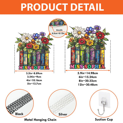 Custom Flower Book Suncatcher ACRYLIC Window Hanging, Book Lover Gift, Teacher Suncatcher Teacher Book Gift, Teacher Appreciation Gift