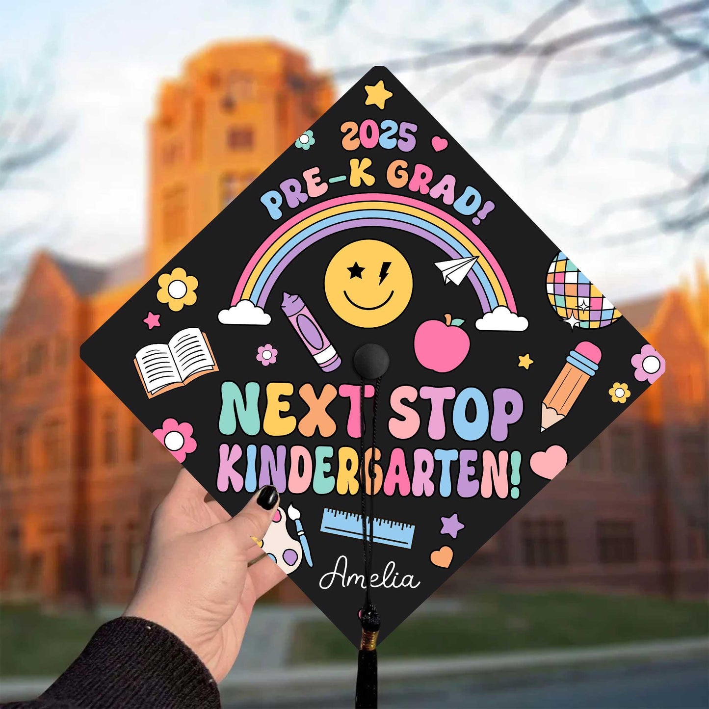 Personalized Kindergarten Graduation Cap Topper, Kindergarten Grad Next Stop 1st Grade Topper, Custom Grad Topper Teacher Gift School Gift