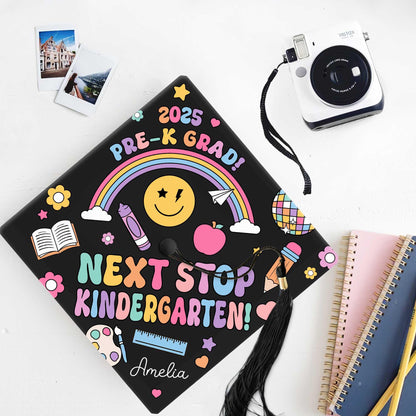 Personalized Kindergarten Graduation Cap Topper, Kindergarten Grad Next Stop 1st Grade Topper, Custom Grad Topper Teacher Gift School Gift