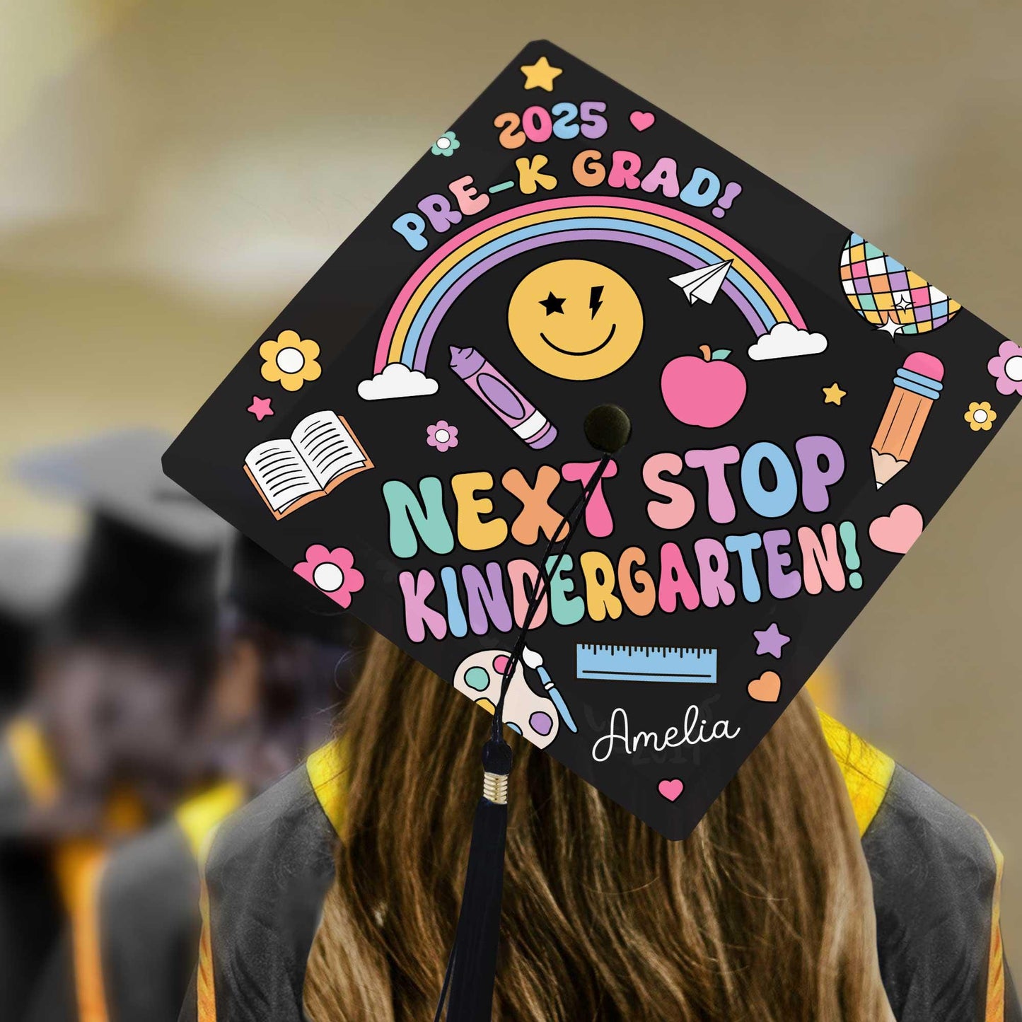 Personalized Kindergarten Graduation Cap Topper, Kindergarten Grad Next Stop 1st Grade Topper, Custom Grad Topper Teacher Gift School Gift