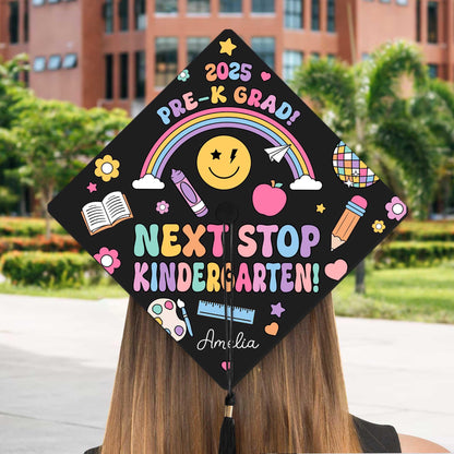 Personalized Kindergarten Graduation Cap Topper, Kindergarten Grad Next Stop 1st Grade Topper, Custom Grad Topper Teacher Gift School Gift
