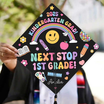 Personalized Kindergarten Graduation Cap Topper, Kindergarten Grad Next Stop 1st Grade Topper, Custom Grad Topper Teacher Gift School Gift