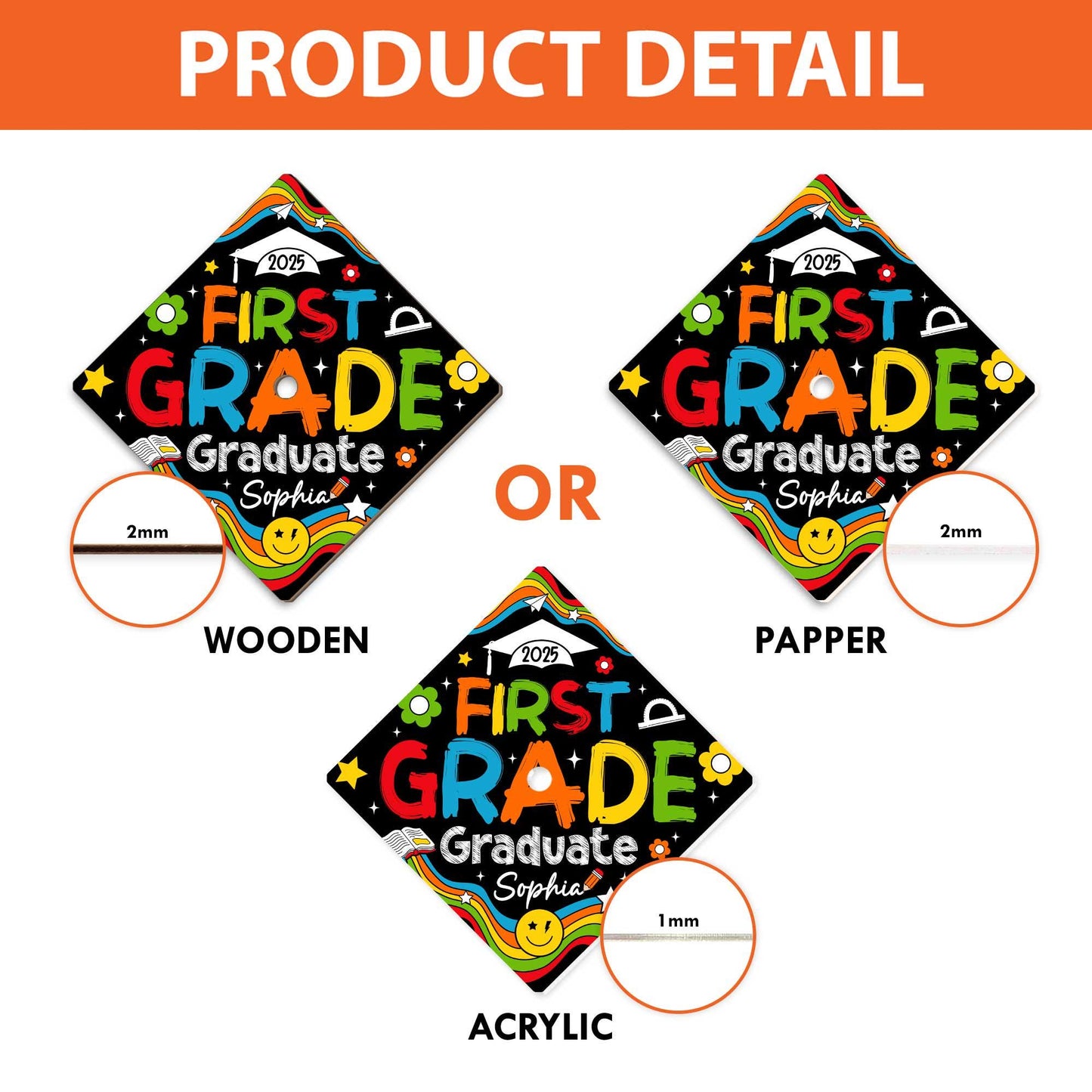 Personalized Kindergarten Graduation Cap Topper, First Grade Grad Cap Topper, Custom Grad Topper Teacher Gift School Graduation Gift For Kid