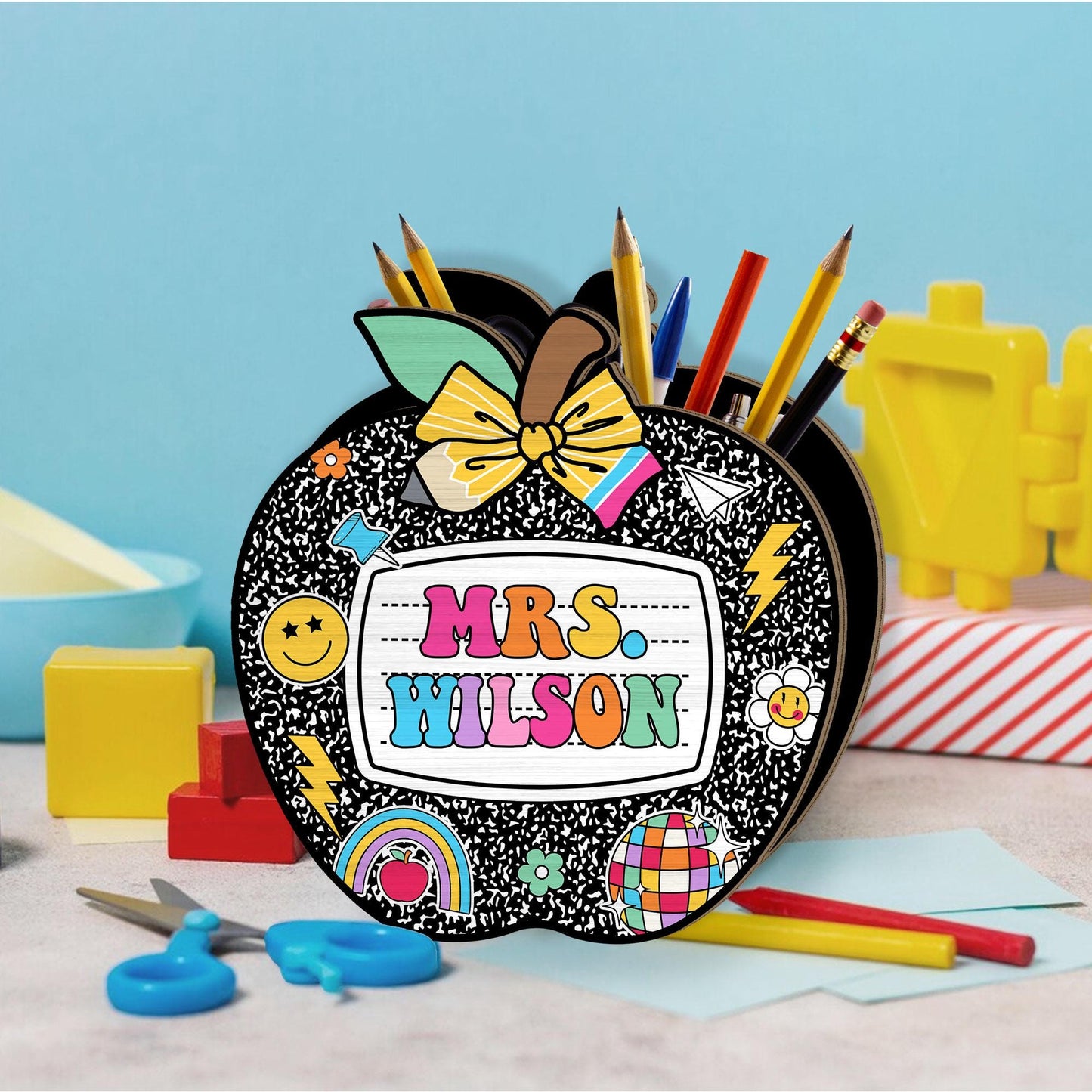 Custom Teacher Pencil Holder, Teacher Gift, Teacher Appreciation Gift, Back To School Gift, Teacher Desk Decor Apple Gift for Teacher