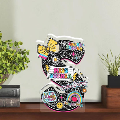 Personalized Teacher Name Acrylic Block Composition Book, Teacher Acrylic Name Plate Custom Desk Plaque Name Sign, Teacher Appreciation Gift