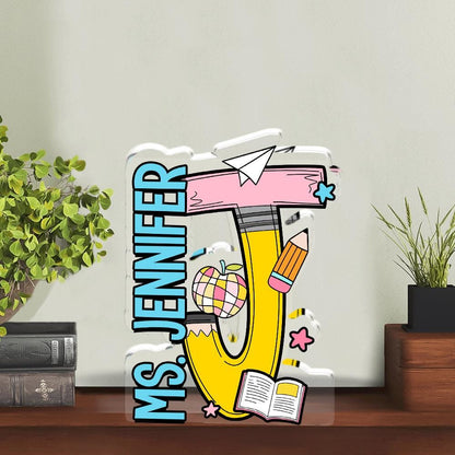 Custom Teacher Desk Plaque, Teacher Acrylic Block, Personalized Name Sign Acrylic Plaque, Teacher Appreciation Gift, Back To School Gift