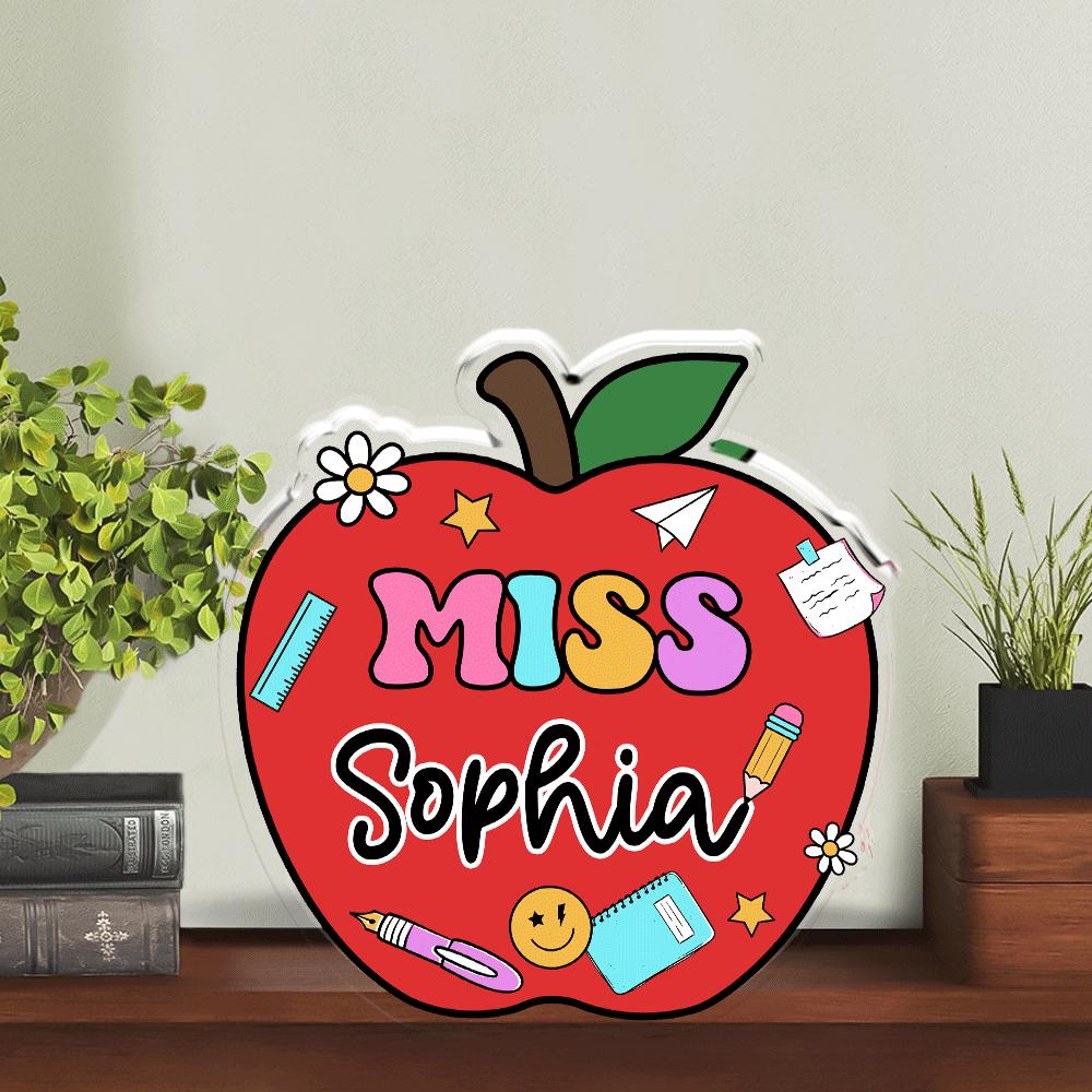 Custom Teacher Acrylic Block, Teacher Name Plate Desk Name Plaque, Back To School Gift, Teacher Gift, Teacher Desk Decor Apple, Office Decor