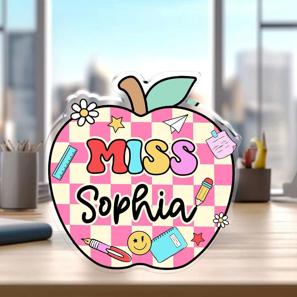 Custom Teacher Acrylic Block for Desk, Teacher Name Plate Acrylic Plaque, Teacher Appreciation Gift, Back To School Gift, Desk Name Plaque