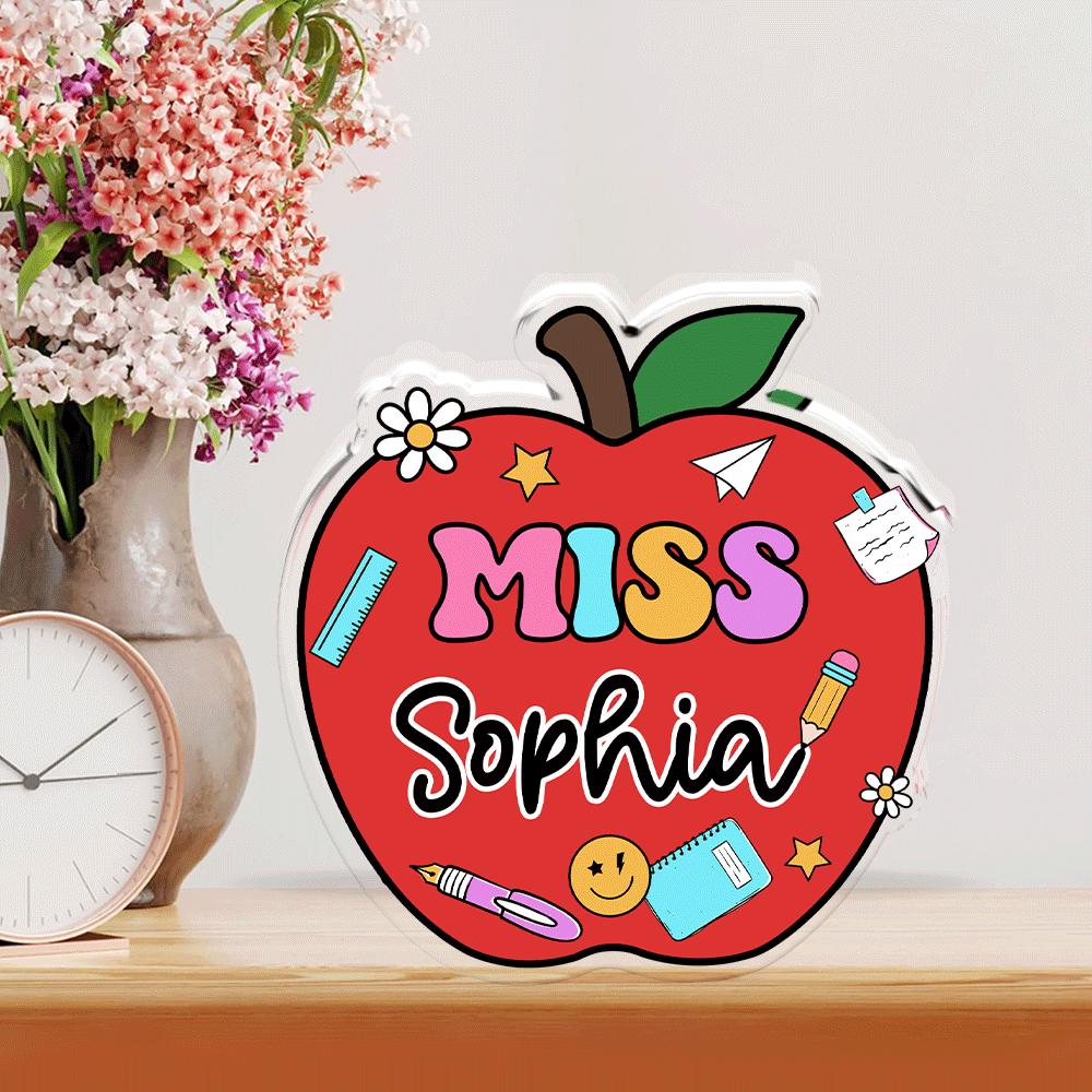 Custom Teacher Acrylic Block, Teacher Name Plate Desk Name Plaque, Back To School Gift, Teacher Gift, Teacher Desk Decor Apple, Office Decor