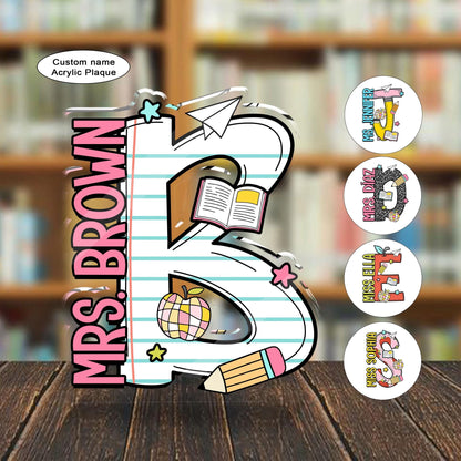 Custom Teacher Desk Plaque, Teacher Acrylic Block, Personalized Name Sign Acrylic Plaque, Teacher Appreciation Gift, Back To School Gift