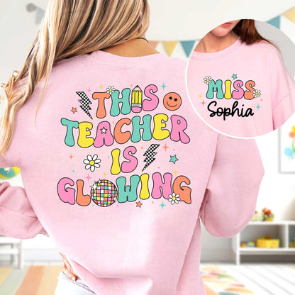 Custom Teacher Shirt Last Day of School Shirt This Teacher Is Glowing Bruh We Out Teacher Disco Ball Shirt, Funny Teacher Summer Break Shirt