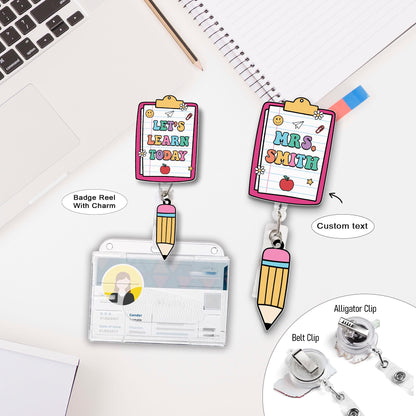 Personalized Teacher Badge Reel With Charm, ID Holder, Interchangeable Badge Reel, Teacher Appreciation Gift, Back to School Teacher Gift