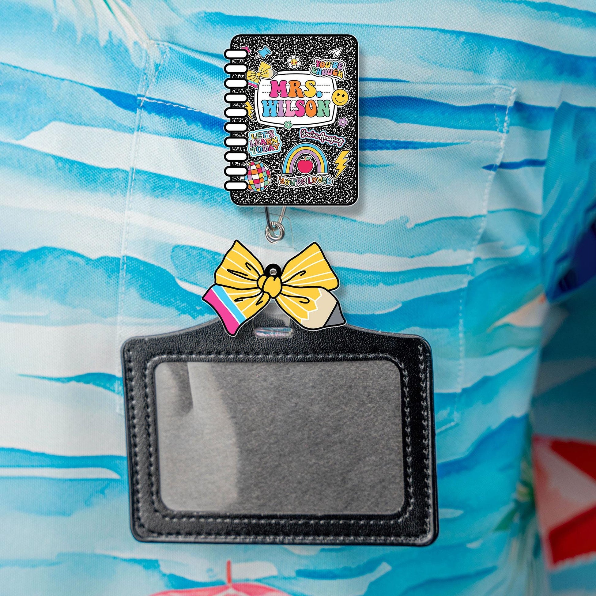 Custom Teacher Badge Reel, Composition Notebook Badge Reel, ID Holder, Retractable Badge Reel, Teacher Appreciation Gift Back to School Gift