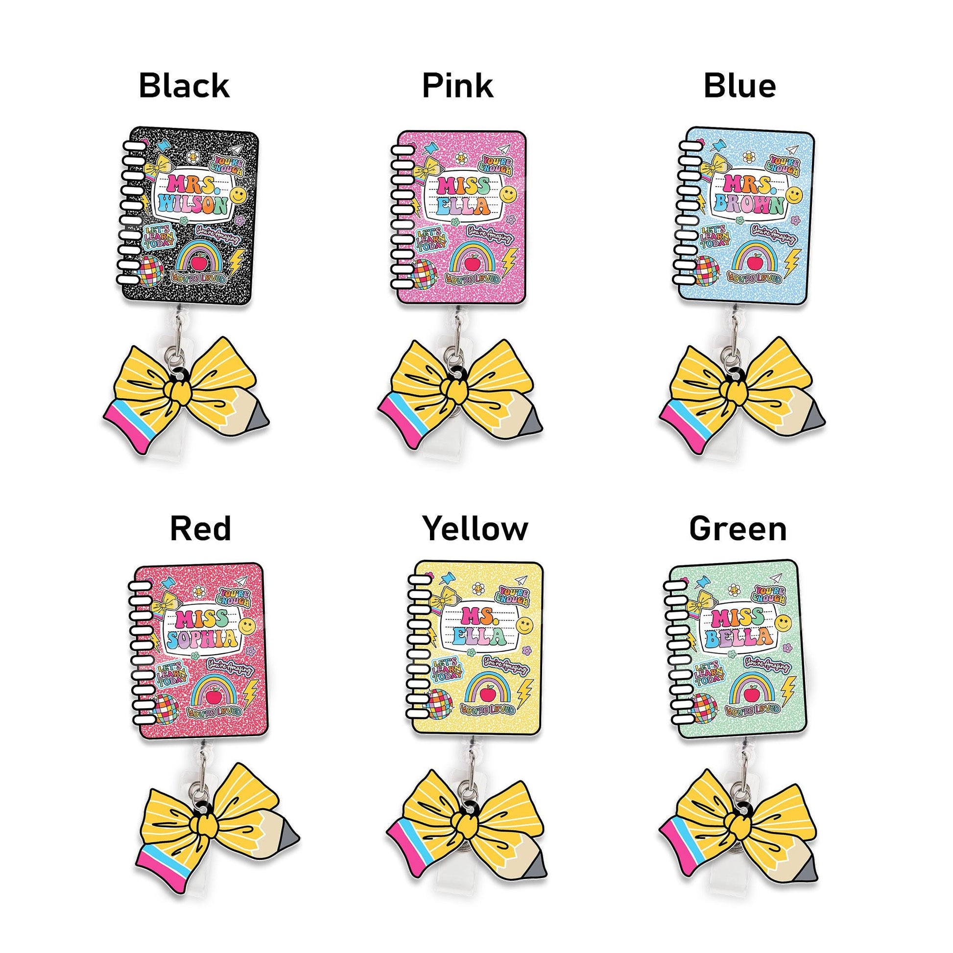 Custom Teacher Badge Reel, Composition Notebook Badge Reel, ID Holder, Retractable Badge Reel, Teacher Appreciation Gift Back to School Gift