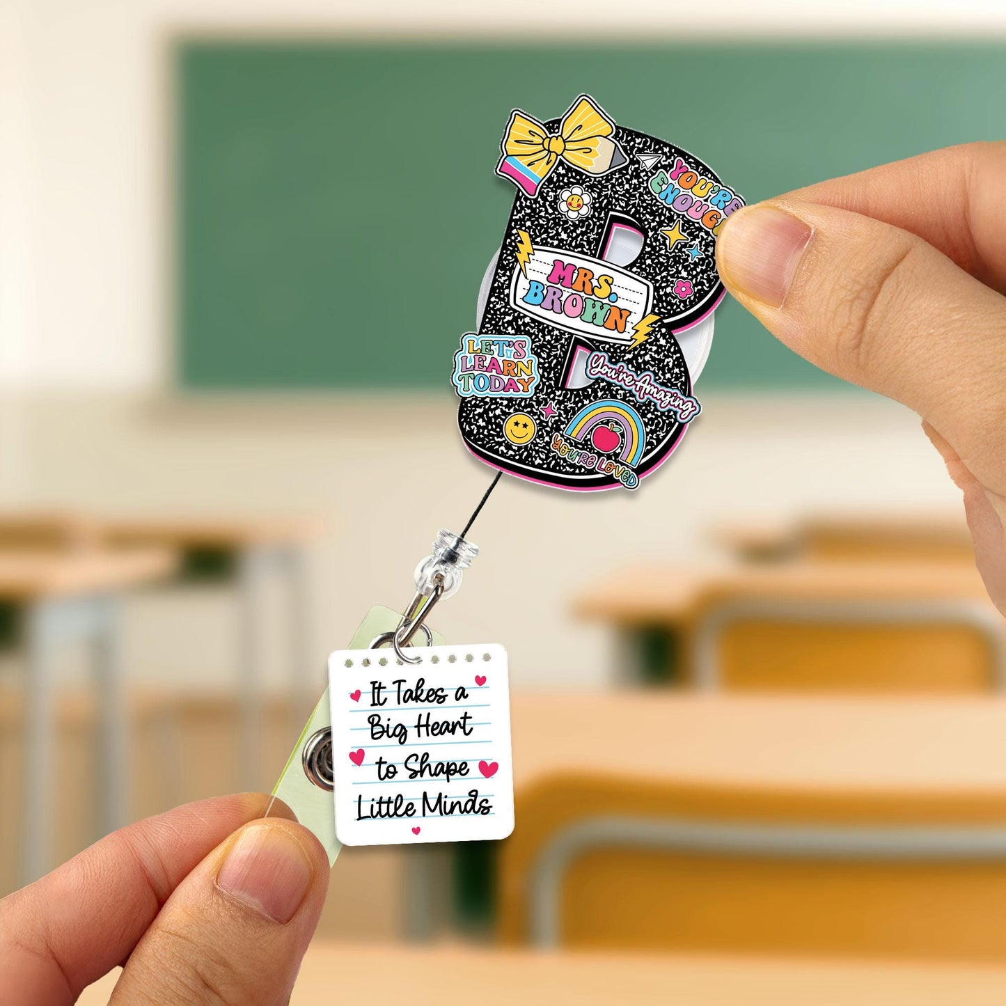 Teacher Badge Reel Composition Notebook Badge Reel, Custom ID Holder, Retractable Badge Reel, Teacher Appreciation Gift, Back to School Gift