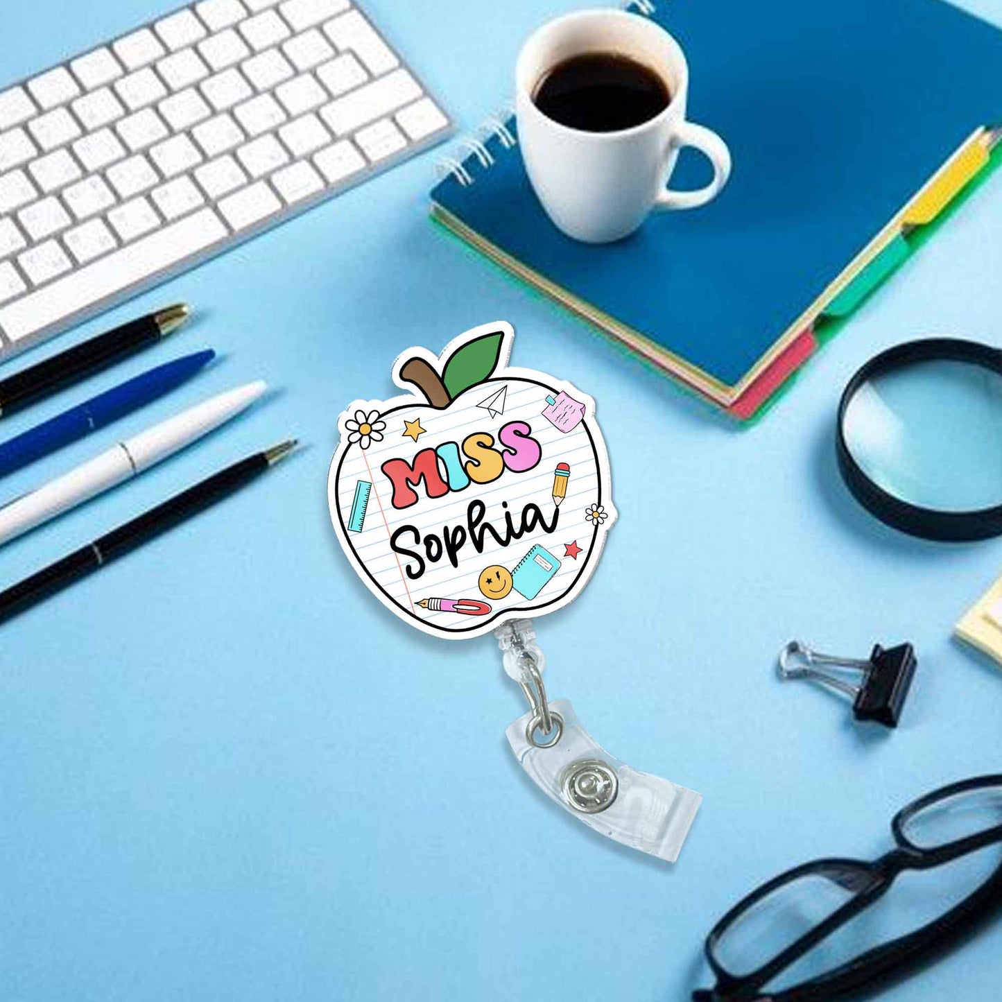 Personalized Teacher Badge Reel, Custom ID Holder Apple Badge Reel, Retractable Badge Reel, Teacher Appreciation Gift, Back to School Gift