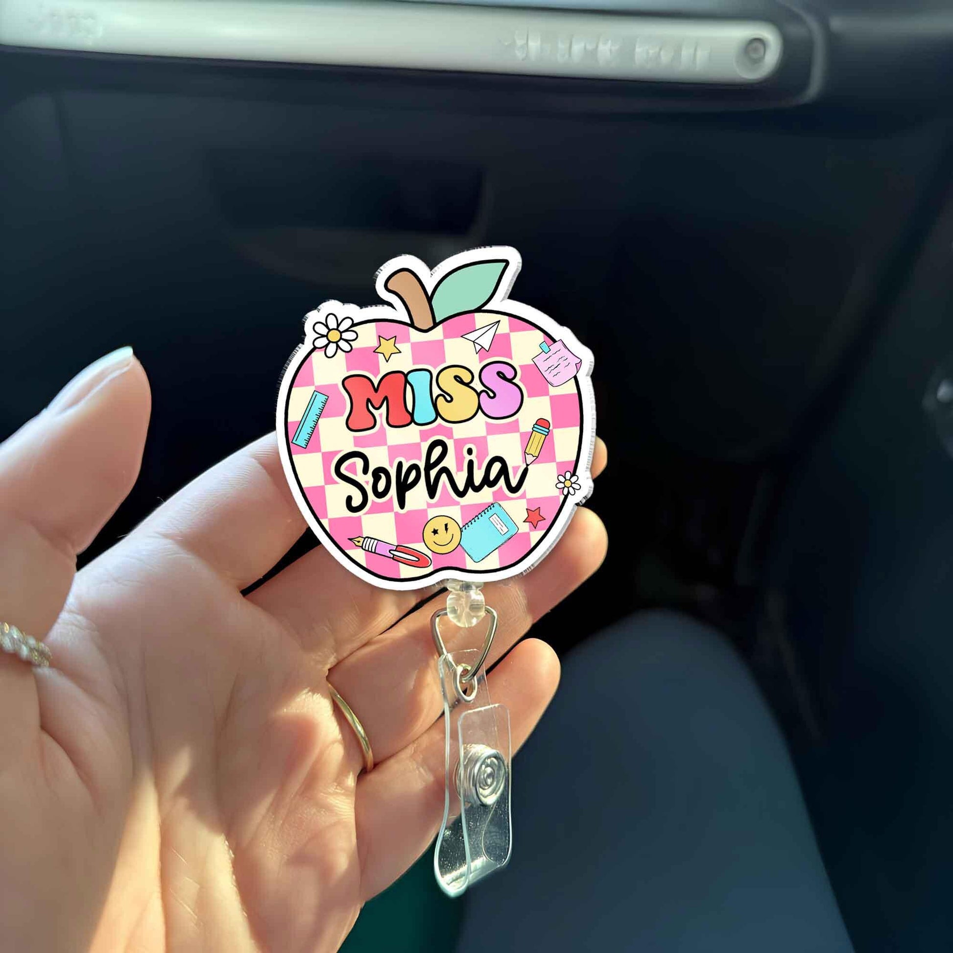 Personalized Teacher Badge Reel, Custom ID Holder Apple Badge Reel, Retractable Badge Reel, Teacher Appreciation Gift, Back to School Gift