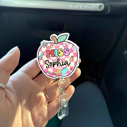 Personalized Teacher Badge Reel, Custom ID Holder Apple Badge Reel, Retractable Badge Reel, Teacher Appreciation Gift, Back to School Gift