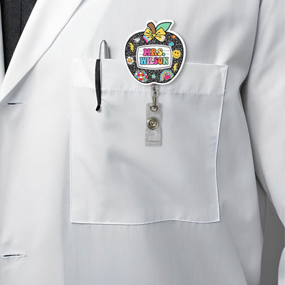 Personalized Teacher Badge Reel, Custom ID Holder Apple Badge Reel, Retractable Badge Reel, Teacher Appreciation Gift, Back to School Gift