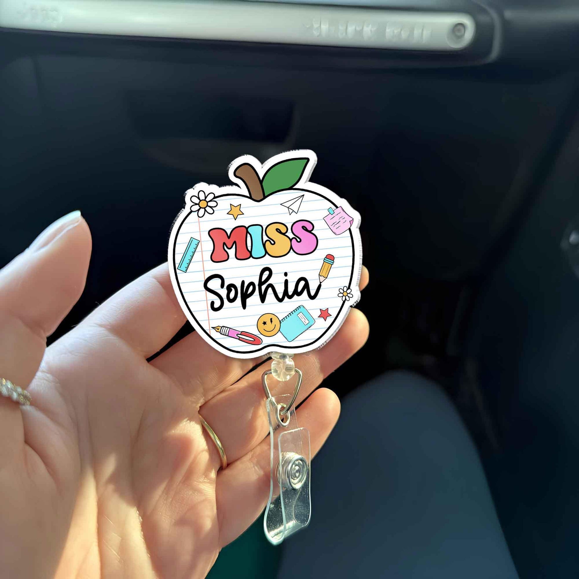 Personalized Teacher Badge Reel, Custom ID Holder Apple Badge Reel, Retractable Badge Reel, Teacher Appreciation Gift, Back to School Gift