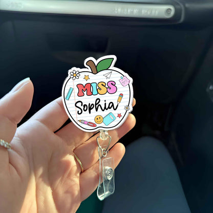 Personalized Teacher Badge Reel, Custom ID Holder Apple Badge Reel, Retractable Badge Reel, Teacher Appreciation Gift, Back to School Gift