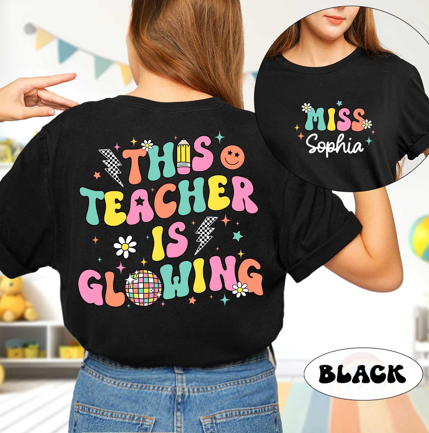 Custom Teacher Shirt Last Day of School Shirt This Teacher Is Glowing Bruh We Out Teacher Disco Ball Shirt, Funny Teacher Summer Break Shirt
