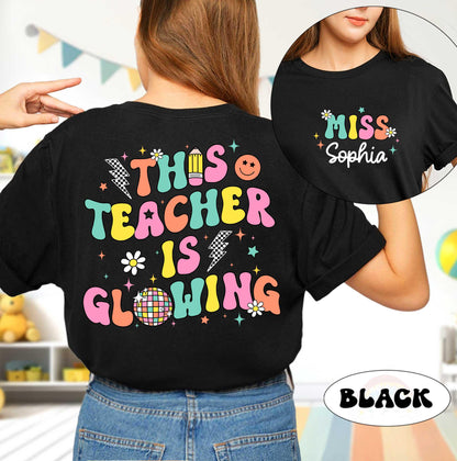 Custom Teacher Shirt Last Day of School Shirt This Teacher Is Glowing Bruh We Out Teacher Disco Ball Shirt, Funny Teacher Summer Break Shirt