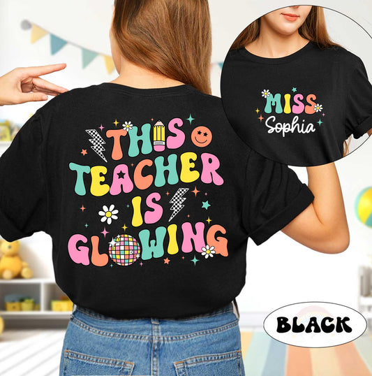Custom Teacher Shirt Last Day of School Shirt This Teacher Is Glowing Bruh We Out Teacher Disco Ball Shirt, Funny Teacher Summer Break Shirt
