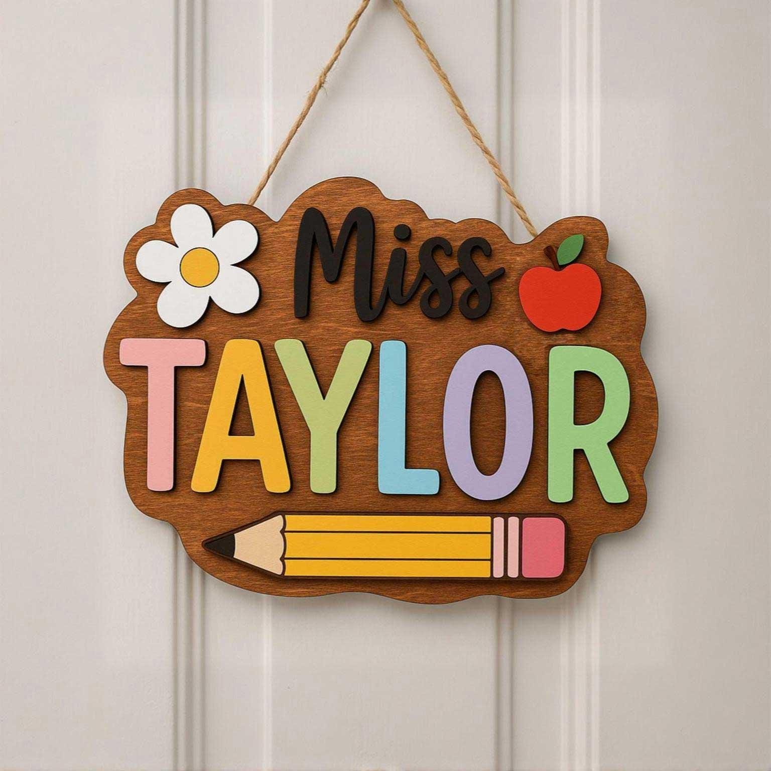 Custom 3D Teacher Door Hanger With Name, Gift For Teacher, Teacher Name Sign Classroom Decor, Back To School Gift, Teacher Appreciation Gift