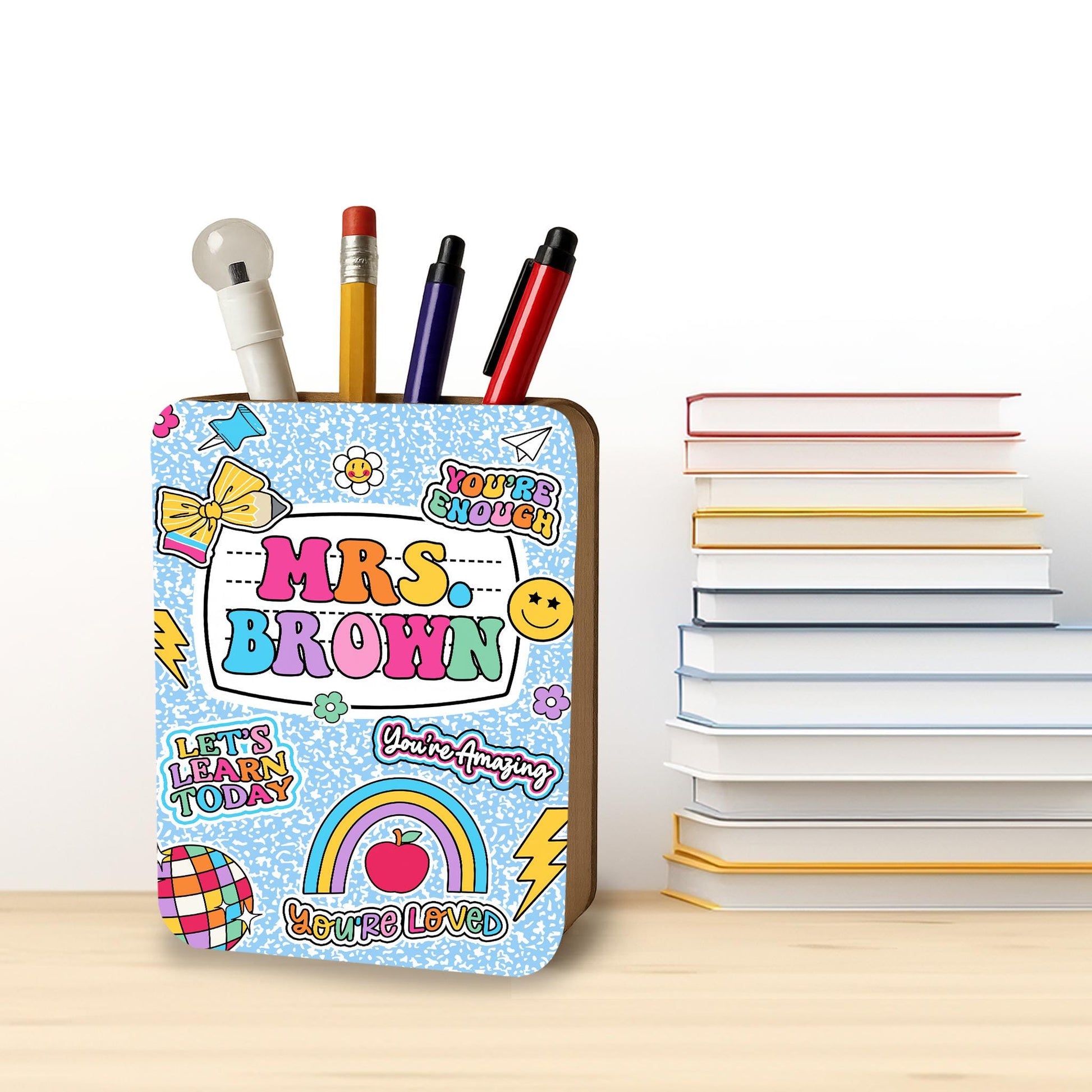 Custom Teacher Pencil Holder Composition Book, Teacher Gift, Teacher Appreciation Gift, Back To School Gift, Teacher Desk Name Pen Holder