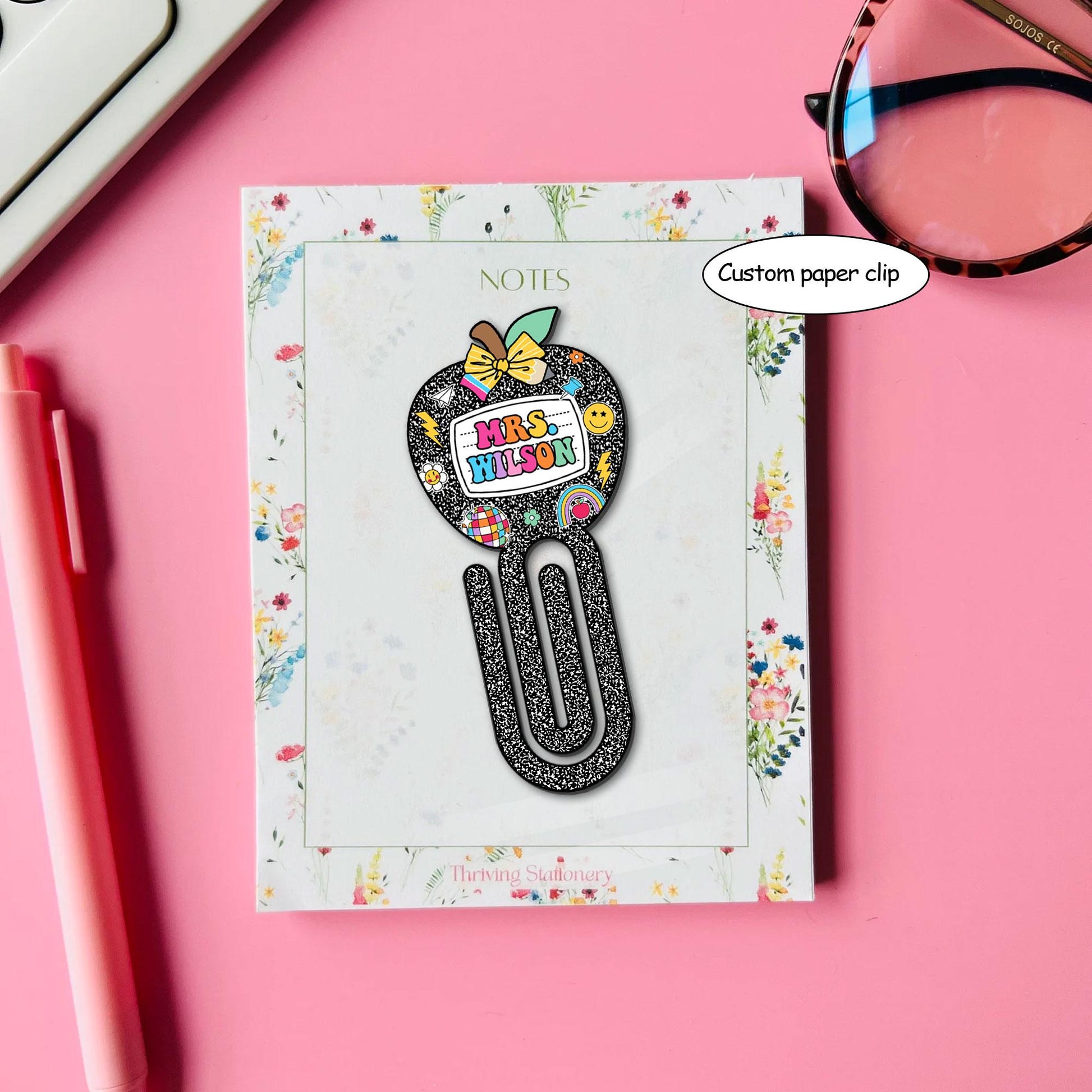 Custom Teacher Paper Clip Acrylic, Custom Made Apple Teacher Jumbo Paper Clips, Teacher Gift, Back To School Gift, Teacher Appreciation Gift