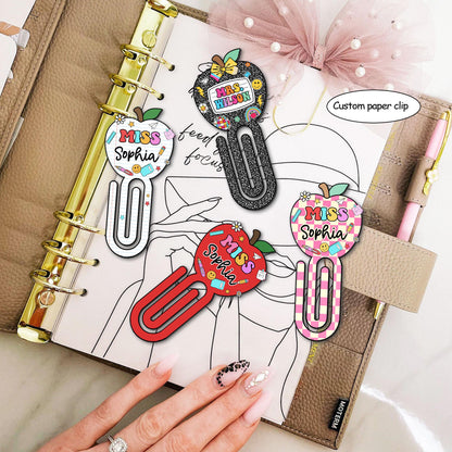 Custom Teacher Paper Clip Acrylic, Custom Made Apple Teacher Jumbo Paper Clips, Teacher Gift, Back To School Gift, Teacher Appreciation Gift