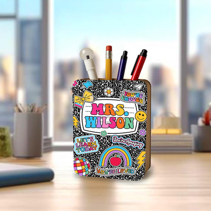 Custom Teacher Pencil Holder Composition Book, Teacher Gift, Teacher Appreciation Gift, Back To School Gift, Teacher Desk Name Pen Holder
