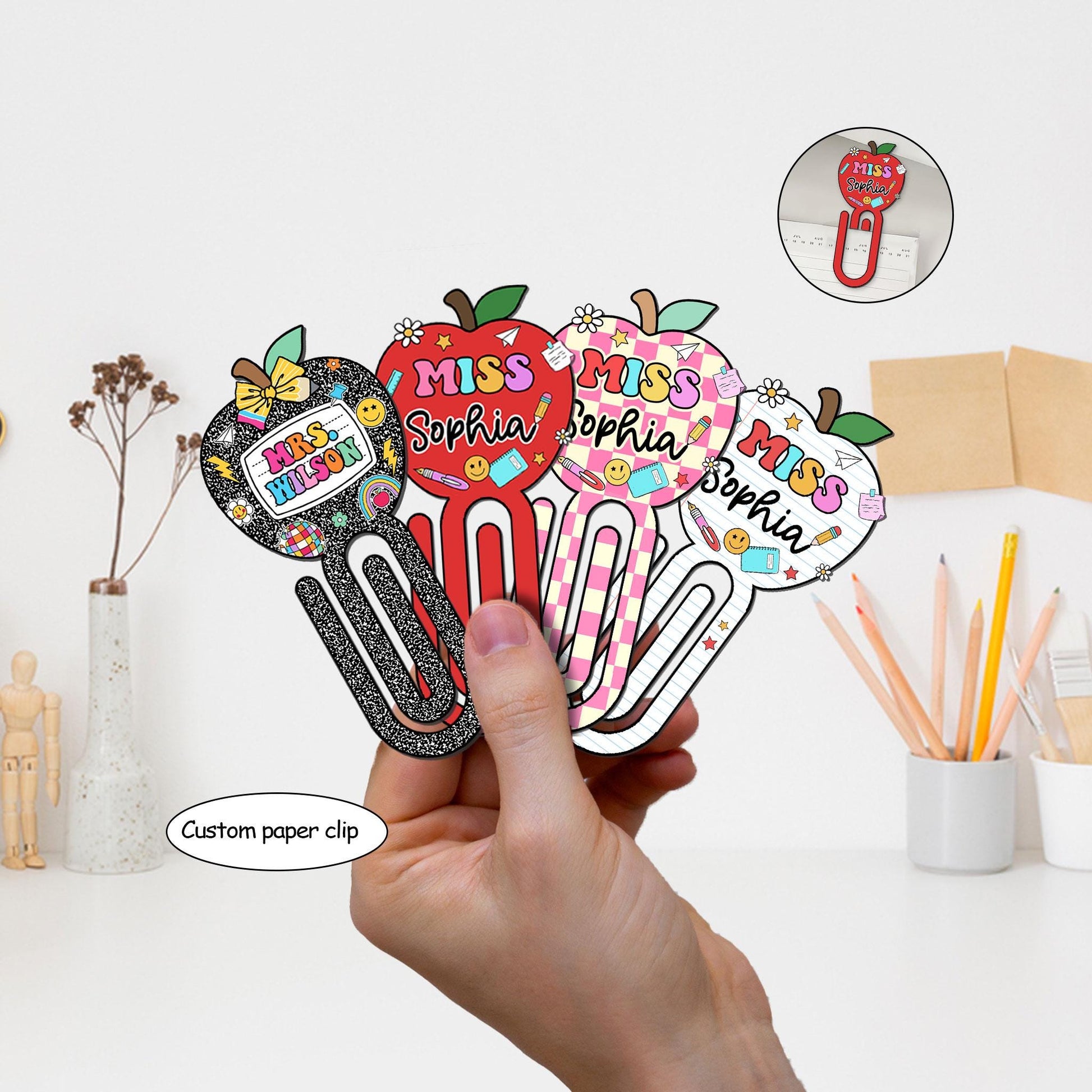 Custom Teacher Paper Clip Acrylic, Custom Made Apple Teacher Jumbo Paper Clips, Teacher Gift, Back To School Gift, Teacher Appreciation Gift