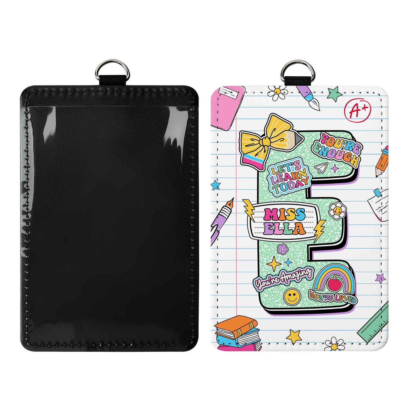 Personalized Teacher ID Badge Holder, ID Holder Custom School Supply Theme, Teacher Gifts, Teacher Appreciation Gift, Back To School Gift