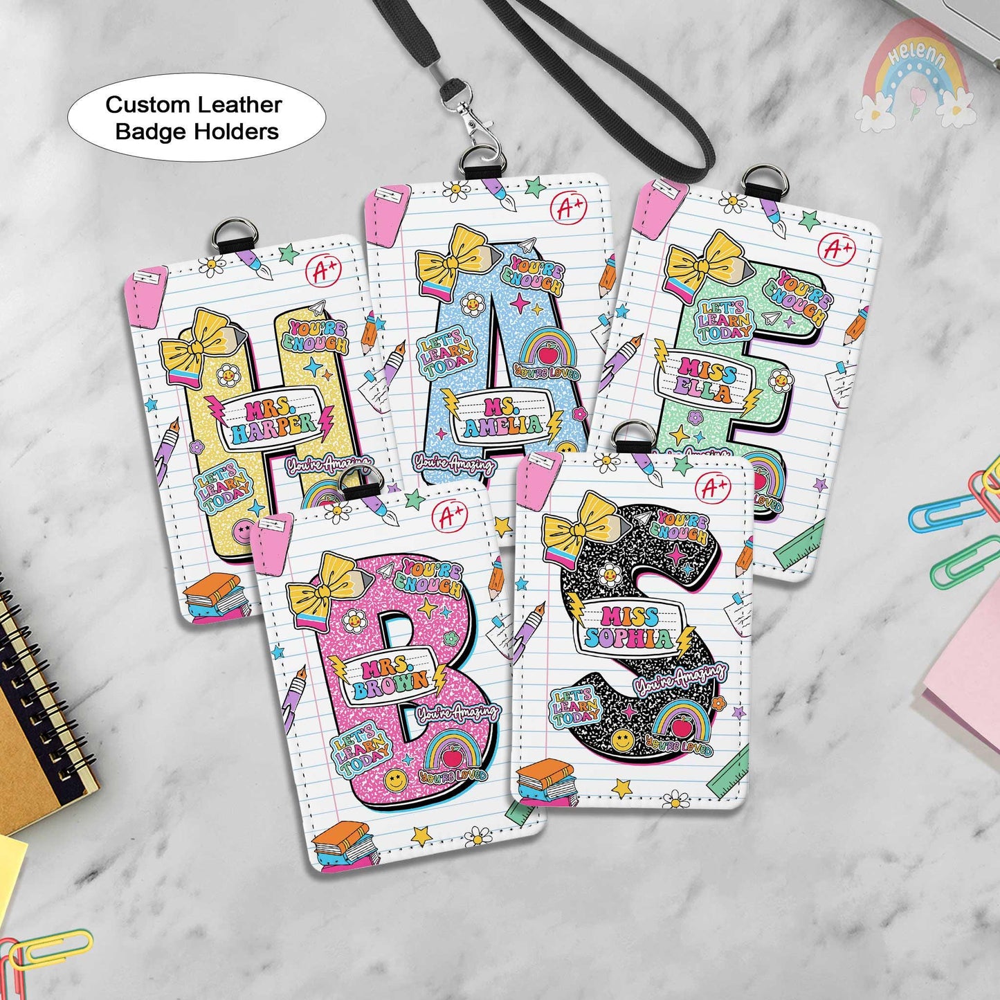 Personalized Teacher ID Badge Holder, ID Holder Custom School Supply Theme, Teacher Gifts, Teacher Appreciation Gift, Back To School Gift