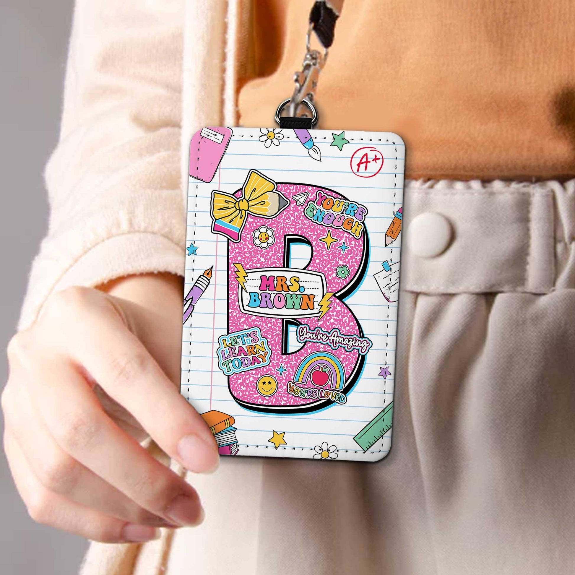 Personalized Teacher ID Badge Holder, ID Holder Custom School Supply Theme, Teacher Gifts, Teacher Appreciation Gift, Back To School Gift