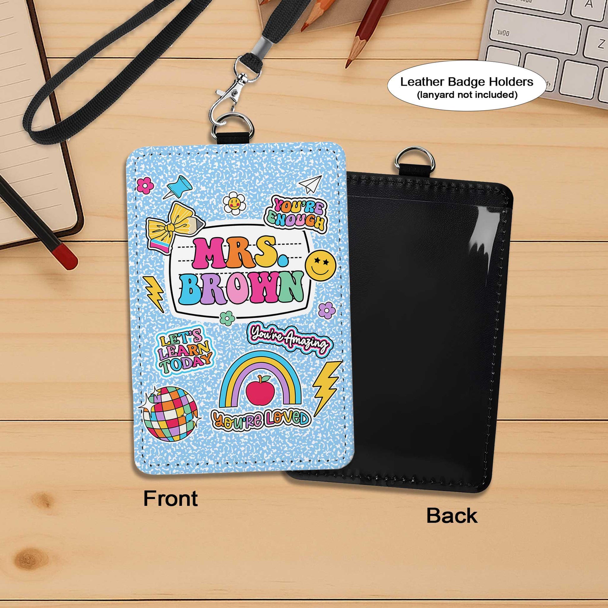 Personalized Teacher ID Badge Holder, Teacher Gift, Teacher Appreciation Gift, Back To School Gift, ID Holder Custom School Supply Theme