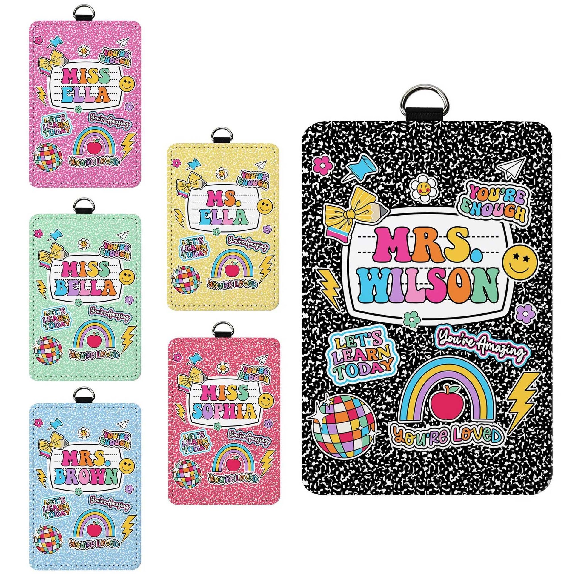 Teacher ID Badge Holder, Teacher Appreciation Gift, Back To School Gift, Teacher Lanyard With Name, Custom ID Holder School Supply Theme