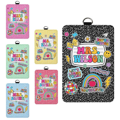 Teacher ID Badge Holder, Teacher Appreciation Gift, Back To School Gift, Teacher Lanyard With Name, Custom ID Holder School Supply Theme