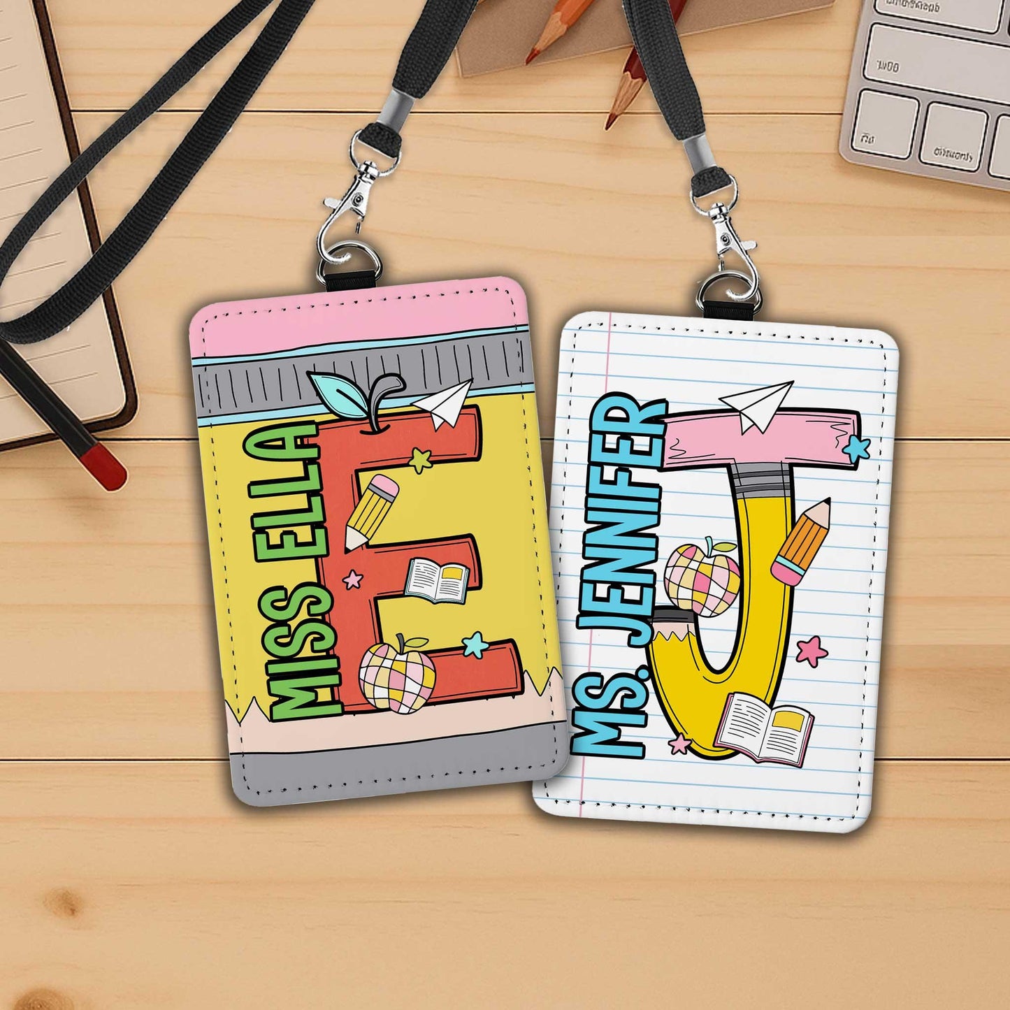 Custom Teacher ID Badge Holder, Teacher Gifts, Personalized ID Holder Lanyard Accessory, Teacher Appreciation Gift, Back To School Gift