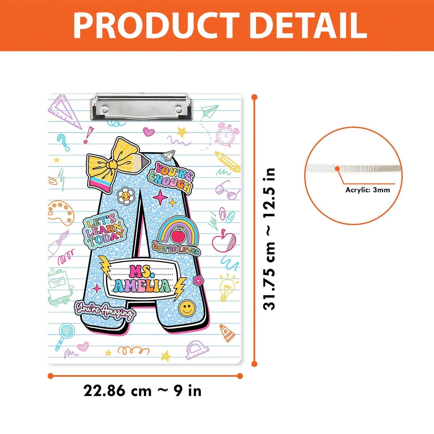 Custom Teacher Clipboard with Name, Acrylic Clipboard For Teacher, Personalized Teacher Gift, Back To School Gift, Teacher Appreciation Gift